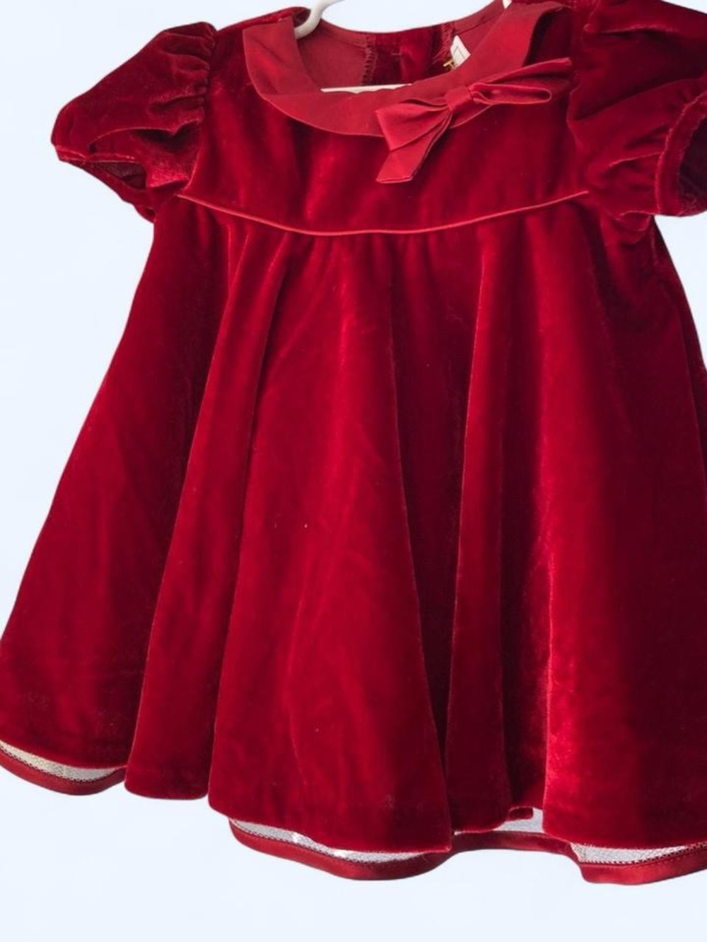 Red velvet baby dress with bow detail and puffy sleeves AshleyAnn 18M